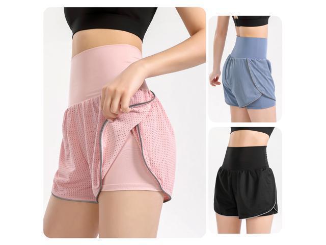 Women 2-in-1 Yoga Shorts High Waist Wide Waistband Breathable Fabric Running Dancing Fitness Sports Shorts